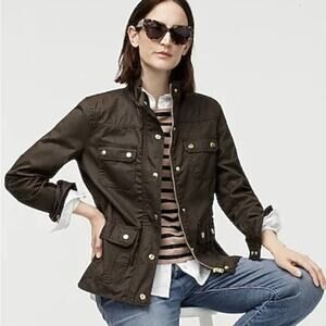 J.Crew The Downtown Field Jacket M Mossy‎ Brown Olive Zip Snap Utility